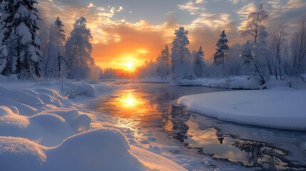 Poster - winter landscape with snow