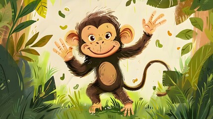 Wall Mural - Cute monkey waving. 