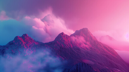 Majestic Mountains in a surreal pink and blue sunset