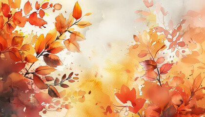 Wall Mural - A painting of a tree branch with leaves in autumn colors
