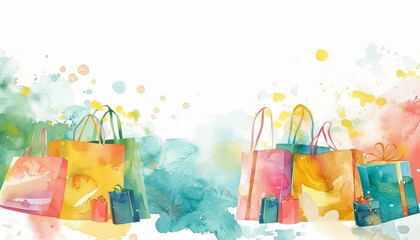 Canvas Print - A colorful array of shopping bags and gifts are displayed on a white background