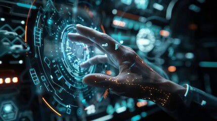 Poster - A futuristic concept where a hand interacts with a digital interface, symbolizing the advent of digital transformation and the exploration of the metaverse