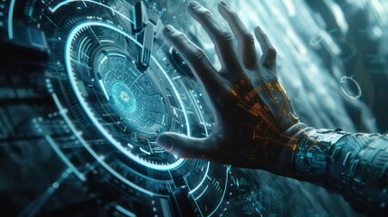 Poster - A futuristic concept where a hand interacts with a digital interface, symbolizing the advent of digital transformation and the exploration of the metaverse