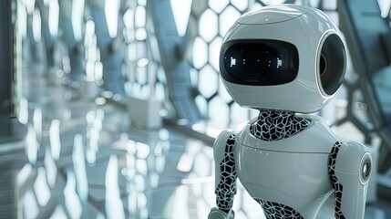 Poster - Futuristic White Robot Professor in a Science Lab