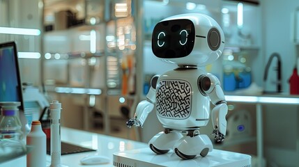 Poster - White Professor Robot Floating in a Science Lab