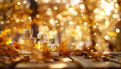 Wall Mural - A display of perfumes and flowers on a table