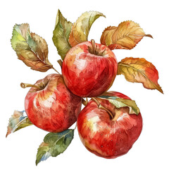 Wall Mural - A watercolor painting of a red apple with a green leaf