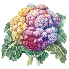 Wall Mural - A white cauliflower with green leaves