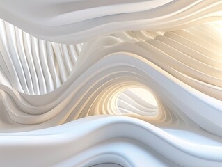 Canvas Print - This image shows a white 3D wave design tunnel, perfect as a futuristic wallpaper or background