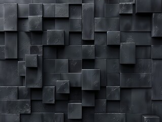 Canvas Print - The image displays a striking 3D block pattern wallpaper with a textured, matte black background ideal for design inspiration