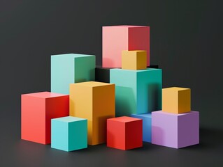 Sticker - Vivid 3D geometric blocks with a minimalist aesthetic create an intriguing wallpaper or graphic design background