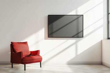 Poster - A minimalist-style interior featuring an empty dark frame suitable for backgrounds or wallpaper designs in modern spaces