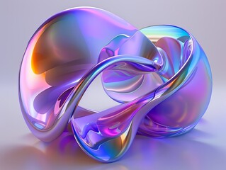 Sticker - An abstract 3D-rendered composition with iridescent intertwined shapes for an artistic wallpaper or background