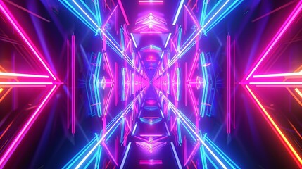 Sticker - A digital wallpaper with an abstract neon tunnel creates a vibrant background with pink and blue light reflections