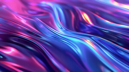 Wall Mural - abstract fluid iridescent holographic neon curved wave in motion colorful background 3d render. grad