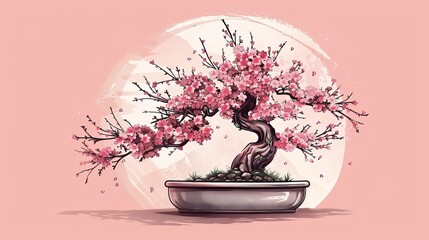 Canvas Print - Digital illustration of a cherry blossom bonsai ideal as a tranquil background or wallpaper