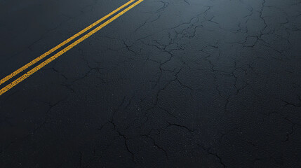 Image of dark asphalt road with yellow line from top view.