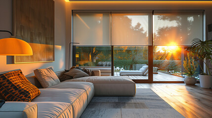 Wall Mural - modern living room at sunset