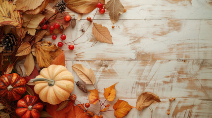 Thanksgiving background. Top view white wood table