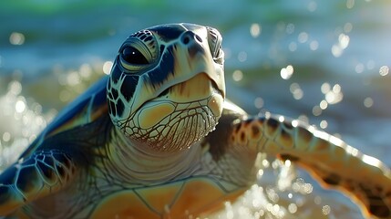 Wall Mural - Cute sea turtle cartoon isolated on white background. 