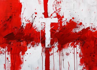 Wall Mural -  Abstract Expressionism: Red and White Flag Paint Splatter Art