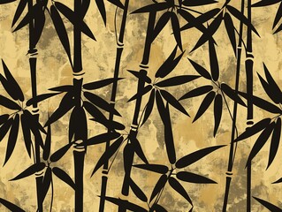 Sticker - Oriental bamboo pattern with a vintage look serves as a distinctive wallpaper and background