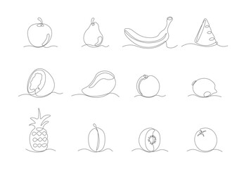 Poster - sweet fruit one continuous line drawing sign emblem icon set include of banana, pineapple and mango.