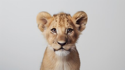 Wall Mural - Cute lion sitting isolated on white background. 