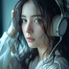 Canvas Print - Portrait of girl listening to music