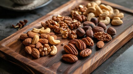 Canvas Print - Roasted assorted nuts on a wooden platter