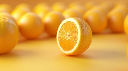 Wall Mural - A single orange is cut in half, with the other oranges surrounding it