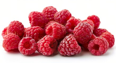Wall Mural - Fresh Red Raspberries Close Up on White Background