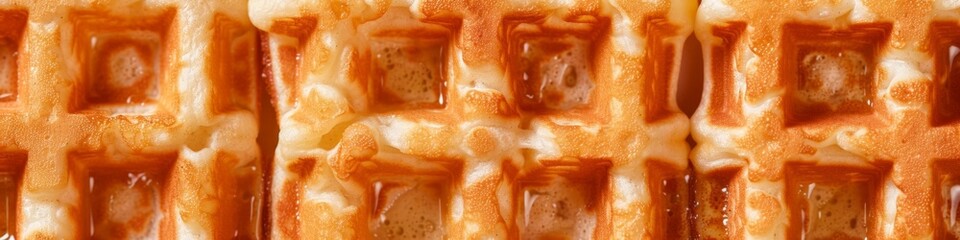 Golden Brown Waffle Squares with Syrup Drizzle