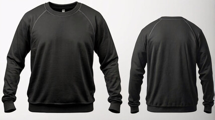 Blank sweatshirt mock up front and back view in color black template . crew neck mock up Created Generative Al