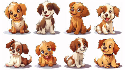 Wall Mural - Adorable puppy vector illustrations in various poses on white background