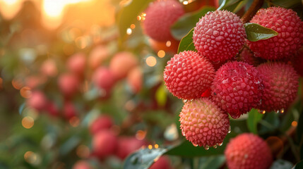 Poster - Close-up of fresh lychees on the tree in orchard