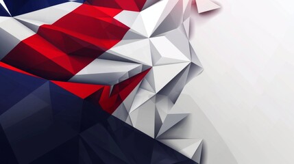 This image features an abstract geometric pattern with red, white, and blue colors, representing a patriotic theme with a modern digital art style suitable for varied designs.