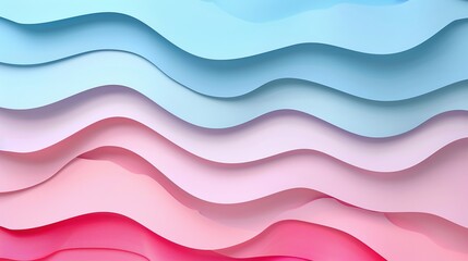 Poster - Multi layers paper cut texture background with wavy lines. Geometric paper carve background. Pastel pink, blue, red colors