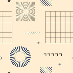 Fototapete - Vector illustration. Geometric seamless background. Memphis pattern. Flat concept. Fashion 80s-90s. Retro funky graphic. Vintage geometric print element. Repeat banner. Minimalist color backdrop