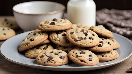 Wall Mural - chocolate chip cookies on plate