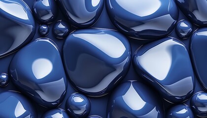 Wall Mural - abstract background made of blue glass hearts, 3d render illustration