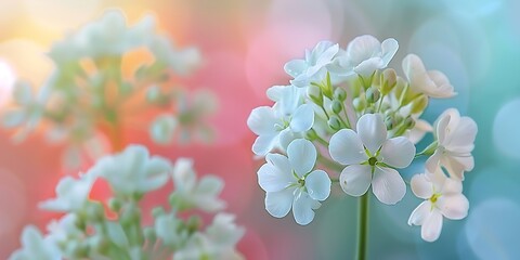 Sticker - Beautiful white flowers on bokeh background. Soft focus.