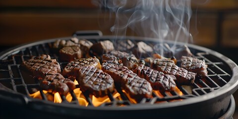 Canvas Print - Smoke and flames from giraffeshaped grill with healthy food on smoky backdrop. Concept Grill Photography, Healthy Food, Smoke Effects, Giraffe-shaped Grill, Smoky Backdrop