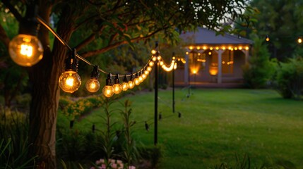 Sticker - Outdoor string lights hanging on a line in backyard