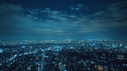 Wall Mural - The sky above a bustling city at night, illuminated by countless lights, reveals the interplay between human innovation and the natural world.