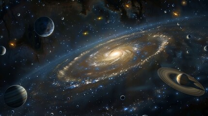 Wall Mural - The solar system is located in the Milky Way galaxy, a vast spiral galaxy containing billions of stars and planetary systems.