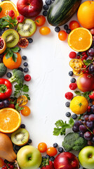Wall Mural - Lower border of fruits and vegetables on a white background