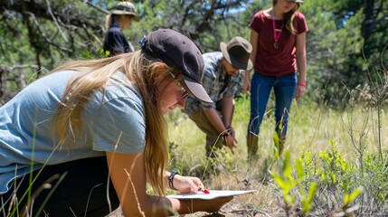 Canvas Print - The survey team conducts site condition assessments to evaluate the preservation needs and prioritize conservation efforts.