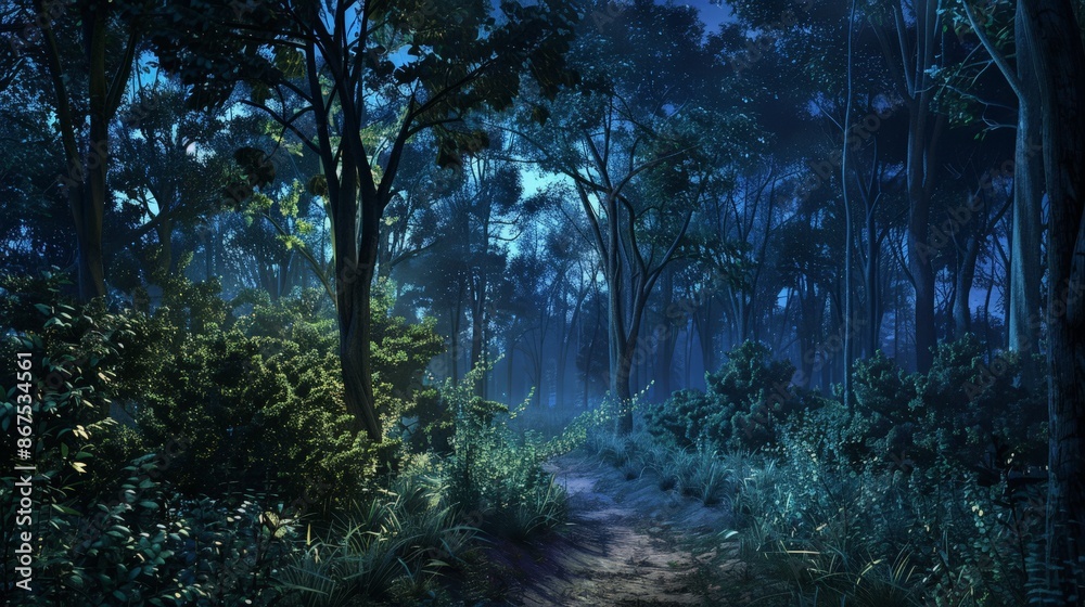 The transition from day to night in a forest, as the diurnal animals ...
