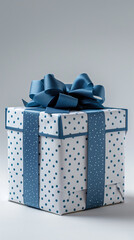 Wall Mural - Box presents opening with surprise inside, blue color, white background